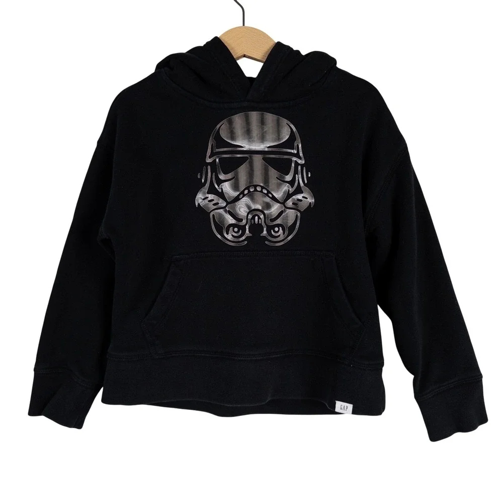 GAP Star Wars Stormtrooper Hoodie Black Youth XS (4-5) Pullover Front Pocket